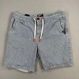 Superdry Chino Short Mens 34 Blue White Sun Scorched Popsicle Regular Fit Casual